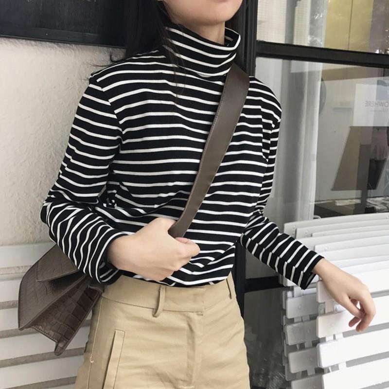 Foreign qi female soil plus velvet thick base shirt slim sweater warm clothes cold black increase in the middle school students often