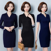 Spring and Autumn 2020 New temperament dress female ol commuter bag hip professional dress long waist overalls