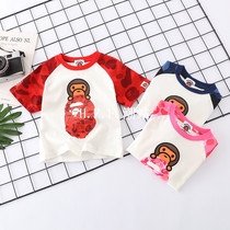 Japanese childrens clothing 20 summer bape childrens little monkey lying camouflage apes head cotton cotton boys and girls T-shirt short sleeves