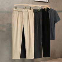 Autumn and winter mens casual pants elastic waist belt mens long pants corduroy micro elastic trend slim foot pants