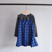 50-fold clearance ~ Spring and autumn childrens wear blue plaid lined vest skirt dress irregular