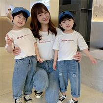 Grape pro-loading summer clothing 2022 new Korean version tide family of three-four-mouth family clothing foreign gas mesh red t-shirt