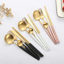 304 stainless steel knife and fork spoon three-piece western style household steak Golden Knife and Fork set set European Western tableware set
