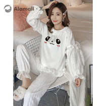 Japanese Autumn Winter Coral Suede Thickening Cute Pyjamas Womens Winter Korean Version Suit Flannel Sufu Winter Little Bear