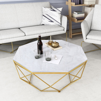  Nordic marble coffee table Small apartment simple modern living room Wrought iron table round model room furniture creative light luxury