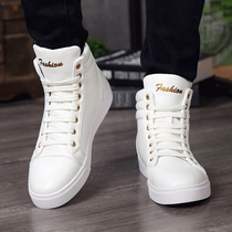 White High Bunch Shoes Mens Thick Bottom 2022 New Genuine Leather Small White Shoes Mens Winter Gush Warm Inside Heightening Board Shoes Men