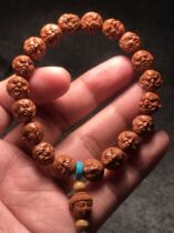 Realistic single-sided eighteen arhat dragon pattern peach core carving small seeds red oil core text play bracelet handheld men and women models