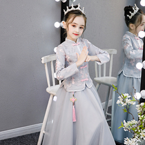 Chinese style childrens Hanfu plus velvet padded dress Girls costume dress Tang dress Princess dress New year dress autumn and winter