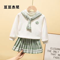 Female baby spring dress Academy style two sets skirt 2022 Spring Girl Super foreign gas English network red clothes