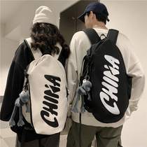 ins national tide double shoulder bag male Korean version high school college student bag girl personality fashion street Alien computer backpack
