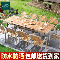 Outdoor Plastic Wood Table And Chairs Patio Balcony Casual Outdoor Open-air Garden Waterproof Sunscreen Milk Tea Shop Embalming Wood Table And Chairs