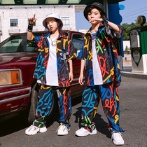 Street dance childrens tide suit summer boy hip-hop loose graffiti costume girl jazz dance suit cool handsome