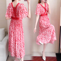 Summer temperament waist chiffon dress womens 2021 new summer super fairy sweet floral travel skirt