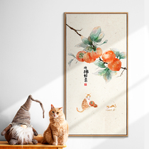Apple persimmon lucky cat cross stitch 2021 new embroidered small pieces living room vertical version porch corridor hand-embroidered