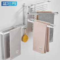 Towel rack non-perforated 304 stainless steel toilet rack bathroom rotating folding movable towel bar multi-bar