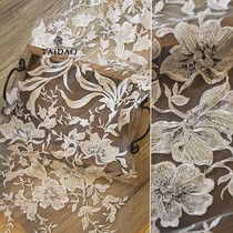 Taiwan Island 2021 autumn heavy nail beads embroidery lace z26 crystal beads ivory white wedding dress Gaoding fabric