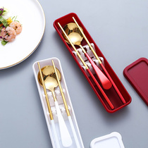 304 stainless steel fork spoon household tableware travel lunch with creative long handle fork spoon carrying chopsticks two sets