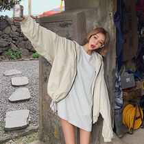 Lagirl Korea 22 early autumn new age reduction college style loose zipper jacket short coat