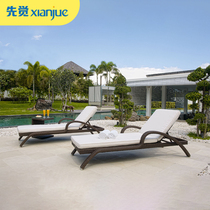 Outdoor rattan deck bed Nordic courtyard outdoor leisure seaside swimming pool hot spring rattan art factory custom rattan deck chair