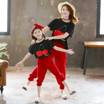 Parent-child outfit super Western style girls summer suit 2020 new short-sleeved two-piece summer mother-daughter outfit big childrens clothes