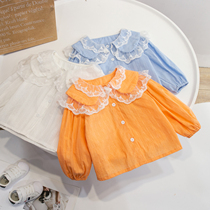 2022 Spring loaded with new children Han version Ocean Gas Lace Big Turnover Shirt Girl Sweet Blouse Princess Wind Shirt