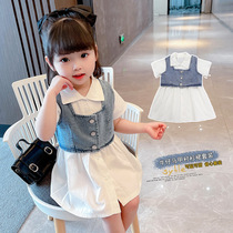 Childrens clothing Summer Girl dress 2021 New Fashion childrens suit summer denim vest two-piece skirt