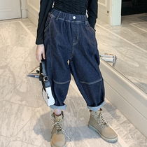 Girls plus velvet pants autumn and winter Korean Fat Girl 8 loose 9 outside wear 10 children 11 Trend 12-year-old jeans