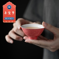 Jingdezhen Carmine handmade tea cup kung fu tea set Cup Master Cup Single Cup original mineral color glaze