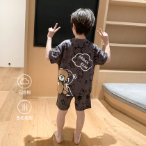 Boys sleeve summer new model in the big boy cartoon bear breathable childrens home clothing pure cotton suit