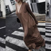 Z boss V-neck loose long dress 2019 autumn and winter new European and American long-sleeved knitted thin dress