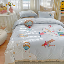 40pcs Washed Cotton Boy Spaceship Four-piece Cotton Cartoon Embroidery Hot Air Balloon Childrens Room Bedding