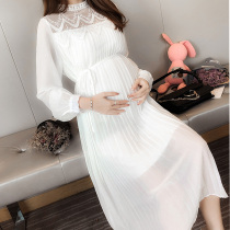 Korean version of pregnant women chiffon dress spring base sweet pleated skirt 2021 spring summer fashion New Tide mom loose