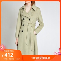 Lily new womens wool double-breasted double-faced waist lace-up coat wool jacket 1E15