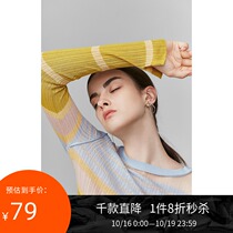 Lily autumn new womens fashionable stripes color slim long sleeve base shirt thin sweater 8939