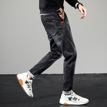 Hong Kong Fall jeans Mens boomer 2022 new elastic 100 hitch youth long pants Korean version Fashion Harun pants