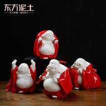 Oriental clay Ceramic Maitreya Buddha laughing Buddha ornament office study room Bogu shelf Everyone is happy