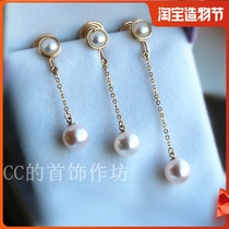 CC jewelry workshop Freshwater round pearl long painless fresh handmade mosquito coil ear clip