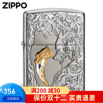 Zippo lighter genuine armor wolf tooth sterling silver sticker gold-plated engraving Zippo mens kerosene lighter gift