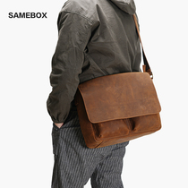 First layer cowhide handmade mens leather shoulder messenger bag bag Crazy Horse leather casual vintage postman large capacity backpack