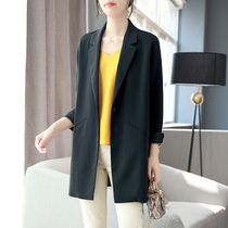 Baoshili casual loose black blazer womens 2021 spring temperament medium-long small suit career top