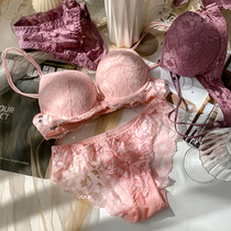 Lace bra womens sexy underwear set Summer thin chest gathered bra Breathable rimmed bra set