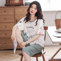 Fashion Summer Lady Sleepwear Pure Cotton Short Sleeve Fat MM Big Code Seven Pants Mid Pants Thin home Suit Suit 2022