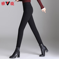 Yose Fashion Black Plume Pants Woman 2021 Winter New Elastic Warm Pants Casual Workout Straight Drum Pants Tide