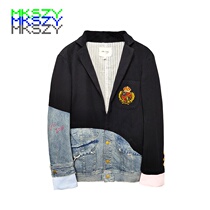 MKSZY self-Greg Lauren style vintage wool denim stitching blazer