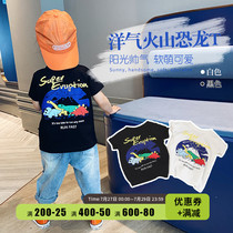 Boys State Tide Short Sleeve Biding Boy Dress Boy Foreign Air Short Sleeve Middle Boy Short Sleeve T-shirt Baby Cartoon Dinosaur T