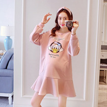 Maternity dress Western style large size spring and autumn skirt Fashion sweet and cute maternity dress Maternity dress spring top