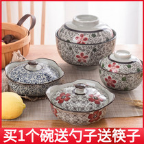 Japanese-style large medium and small ceramic bowl with lid instant noodle bowl water Steamed Egg Bowl home baby stew bowl