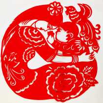 New red Mothers love Warm love Mother and child cut paper window flower glass paste hand-cut finished product