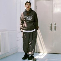 SAMESAME new original solid color plus velvet Japanese pullover sweater mens trendy hip-hop loose spring and autumn pure cotton hooded