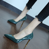 Hong Kong Green Retro British Style High Heels Women 2022 Spring New Bowknot Pointed Toe Stiletto Shoes